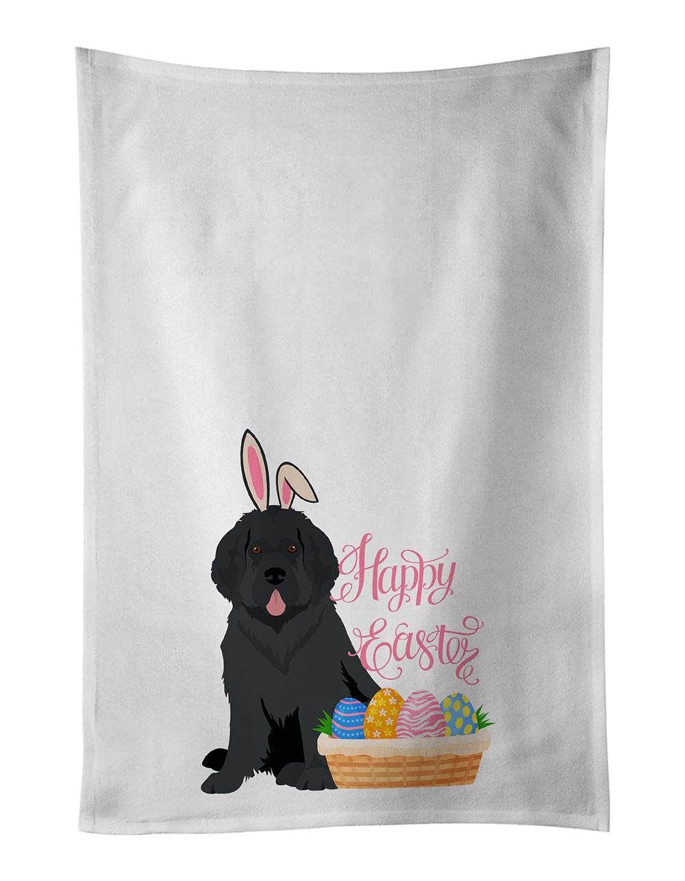 Black Newfoundland Easter Kitchen Towel Set of 2 White Dish Towels Decorative Bathroom Hand towel for Hand, Face, Hair, Yoga, Tea, Dishcloth, 19 X 28", White