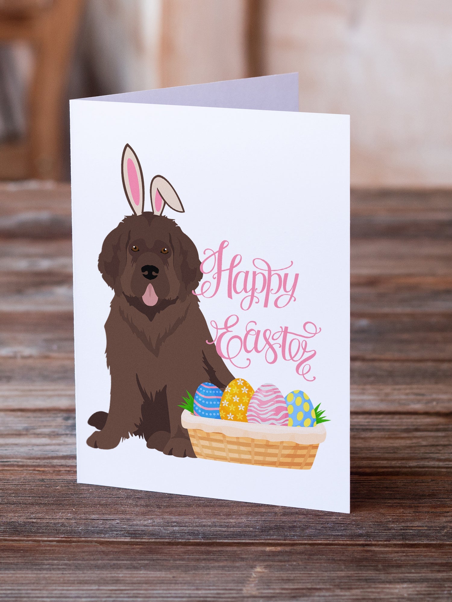 Brown Newfoundland Easter Greeting Cards Pack of 8 Blank Cards with Envelopes Whimsical A7 Size 5x7