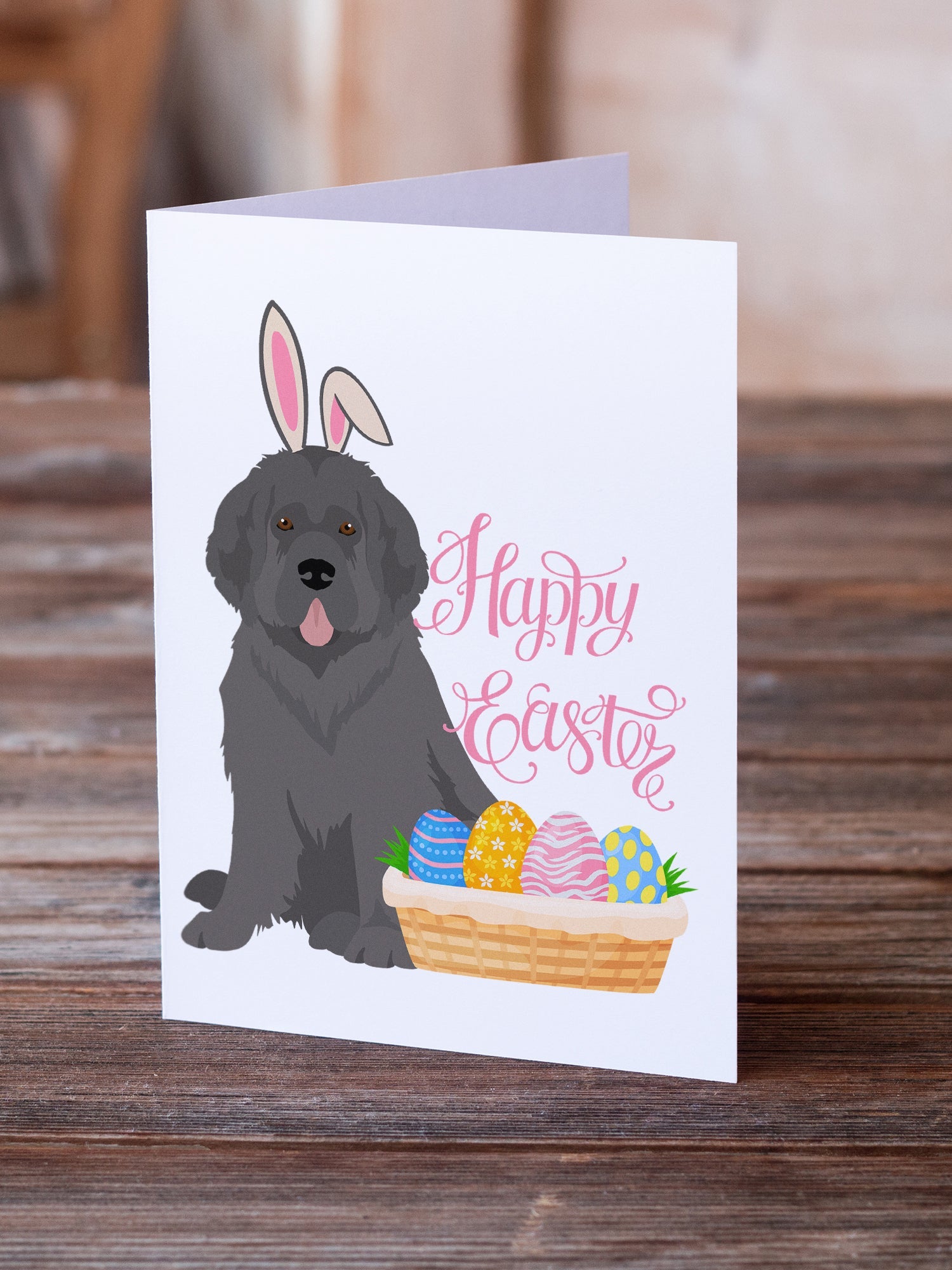 Grey Newfoundland Easter Greeting Cards Pack of 8 Blank Cards with Envelopes Whimsical A7 Size 5x7