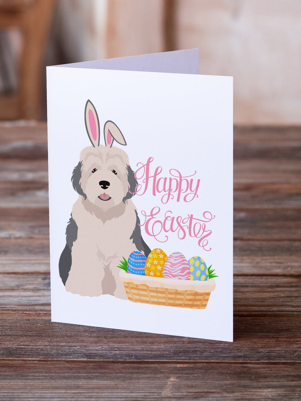 Old English Sheepdog Easter Greeting Cards Pack of 8 Blank Cards with Envelopes Whimsical A7 Size 5x7