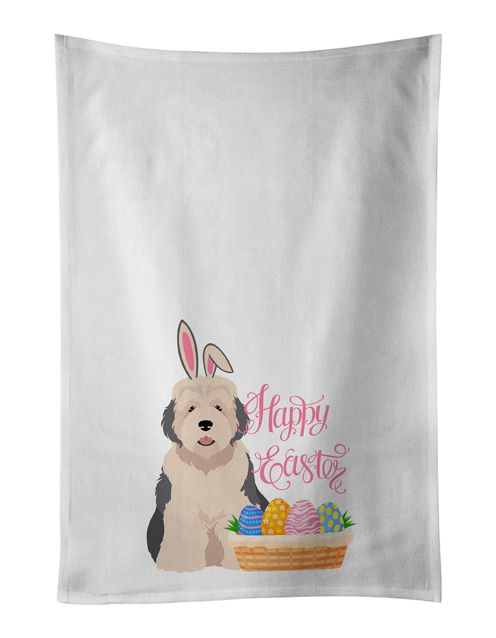 Old English Sheepdog Easter Kitchen Towel Set of 2 White Dish Towels Decorative Bathroom Hand towel for Hand, Face, Hair, Yoga, Tea, Dishcloth, 19 X 28", White