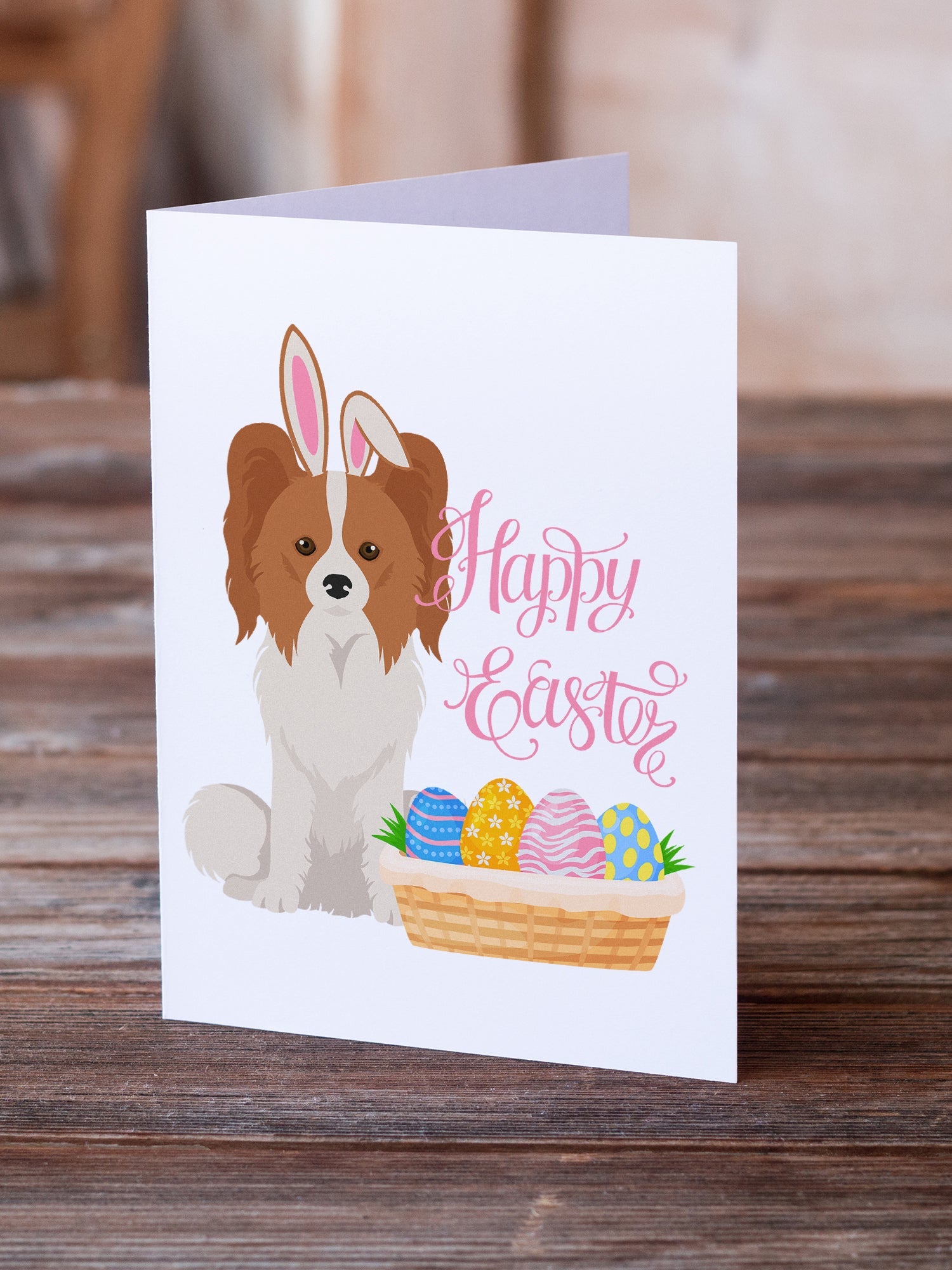 Red and White Papillon Easter Greeting Cards Pack of 8 Blank Cards with Envelopes Whimsical A7 Size 5x7