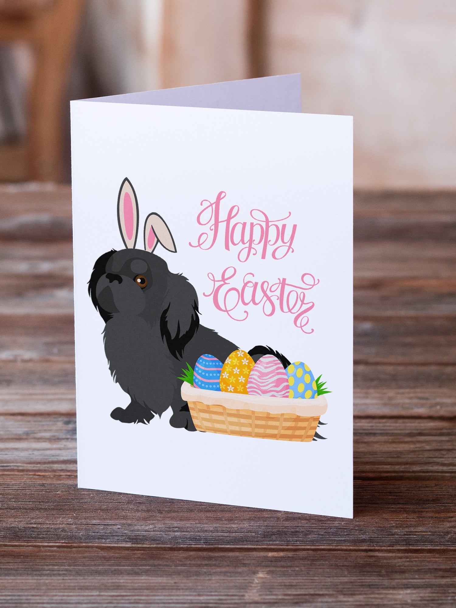Black Pekingese Easter Greeting Cards Pack of 8 Blank Cards with Envelopes Whimsical A7 Size 5x7