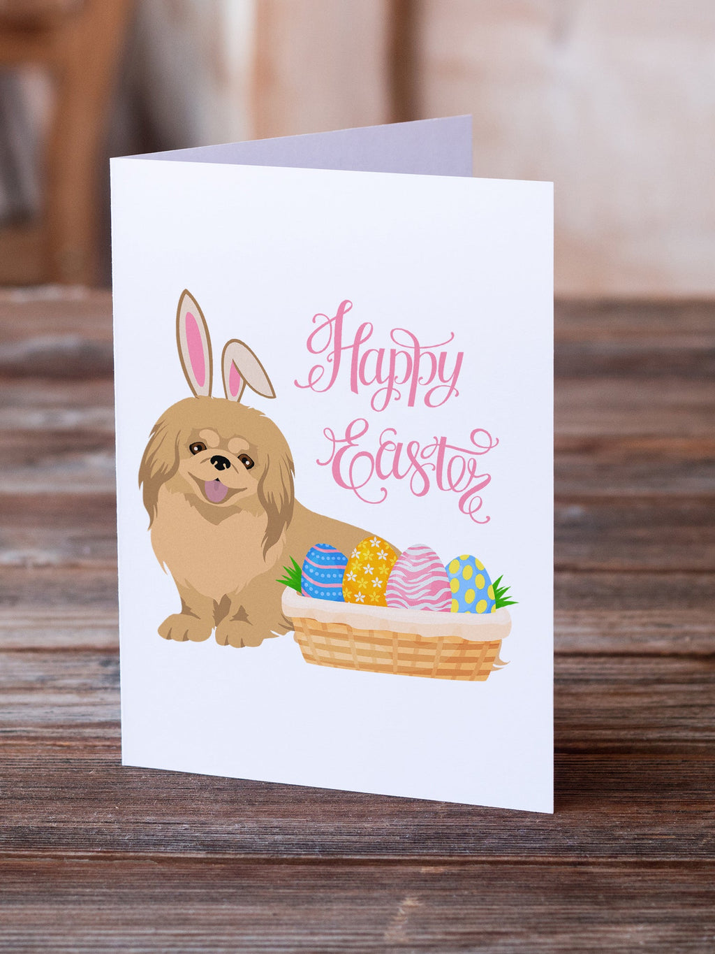 Gold Pekingese Easter Greeting Cards Pack of 8 Blank Cards with Envelopes Whimsical A7 Size 5x7