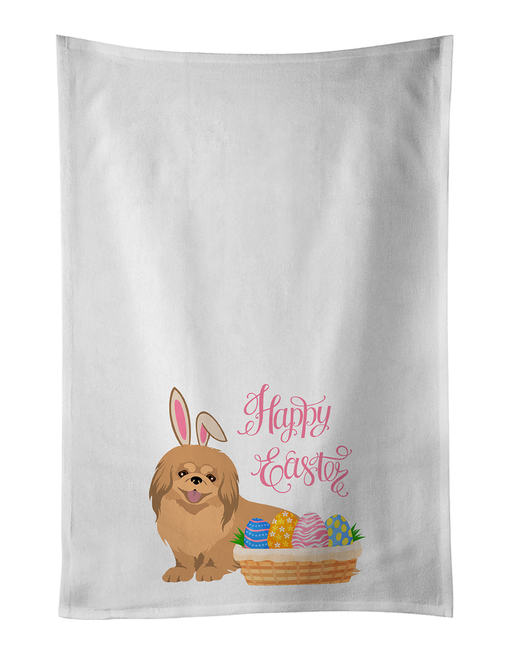 Gold Pekingese Easter Kitchen Towel Set of 2 White Dish Towels Decorative Bathroom Hand towel for Hand, Face, Hair, Yoga, Tea, Dishcloth, 19 X 28", White