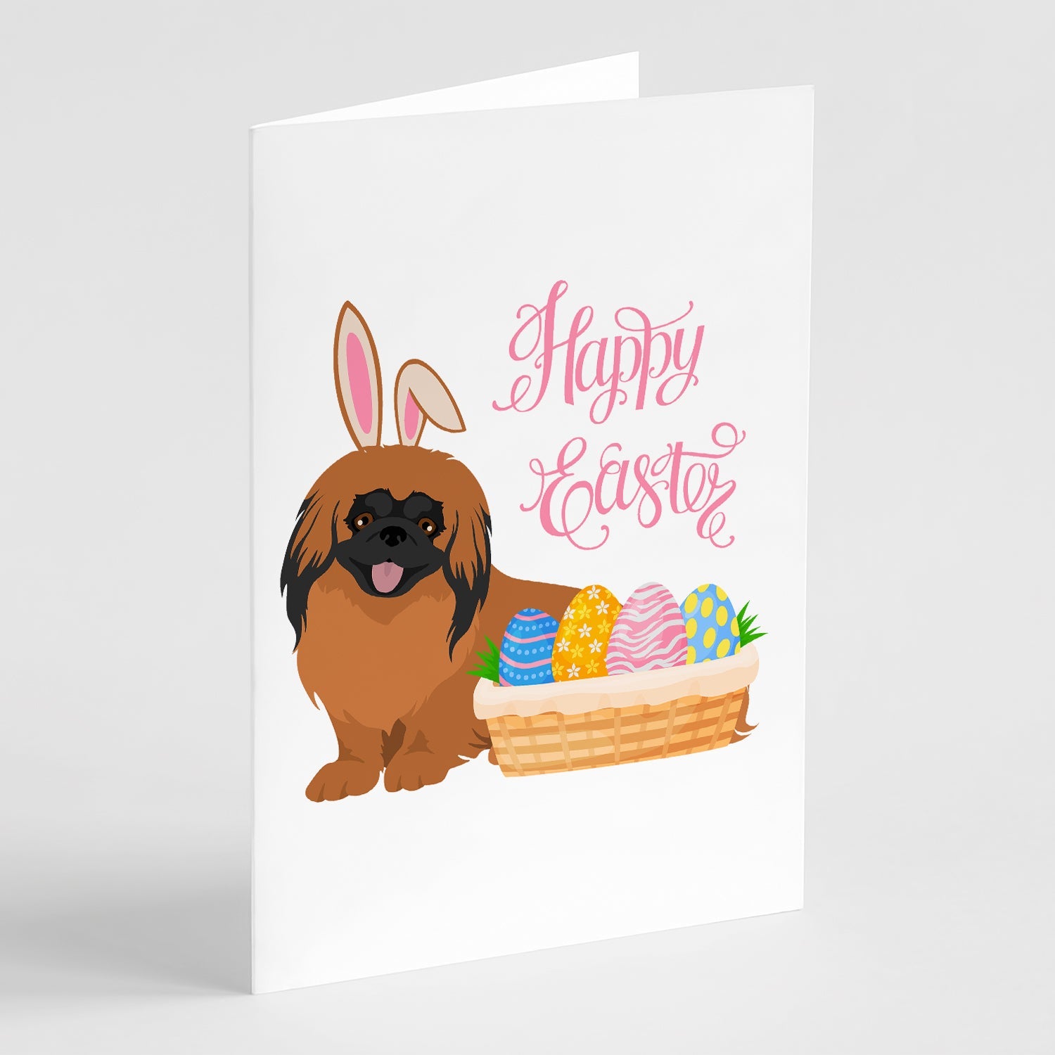 Red Pekingese Easter Greeting Cards Pack of 8 Blank Cards with Envelopes Whimsical A7 Size 5x7