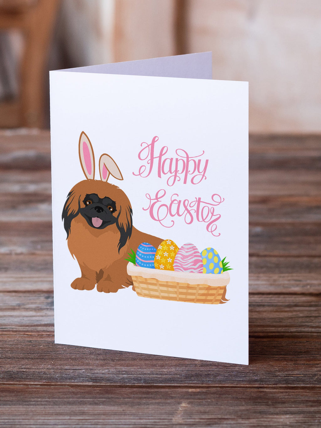 Red Pekingese Easter Greeting Cards Pack of 8 Blank Cards with Envelopes Whimsical A7 Size 5x7