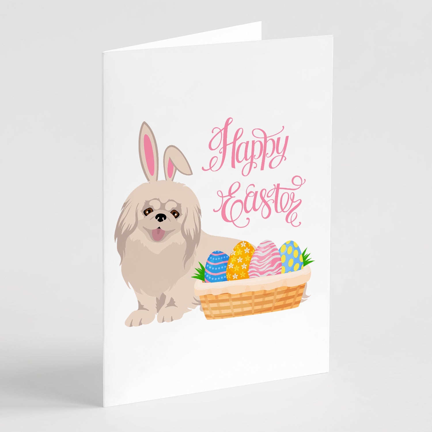 White Pekingese Easter Greeting Cards Pack of 8 Blank Cards with Envelopes Whimsical A7 Size 5x7