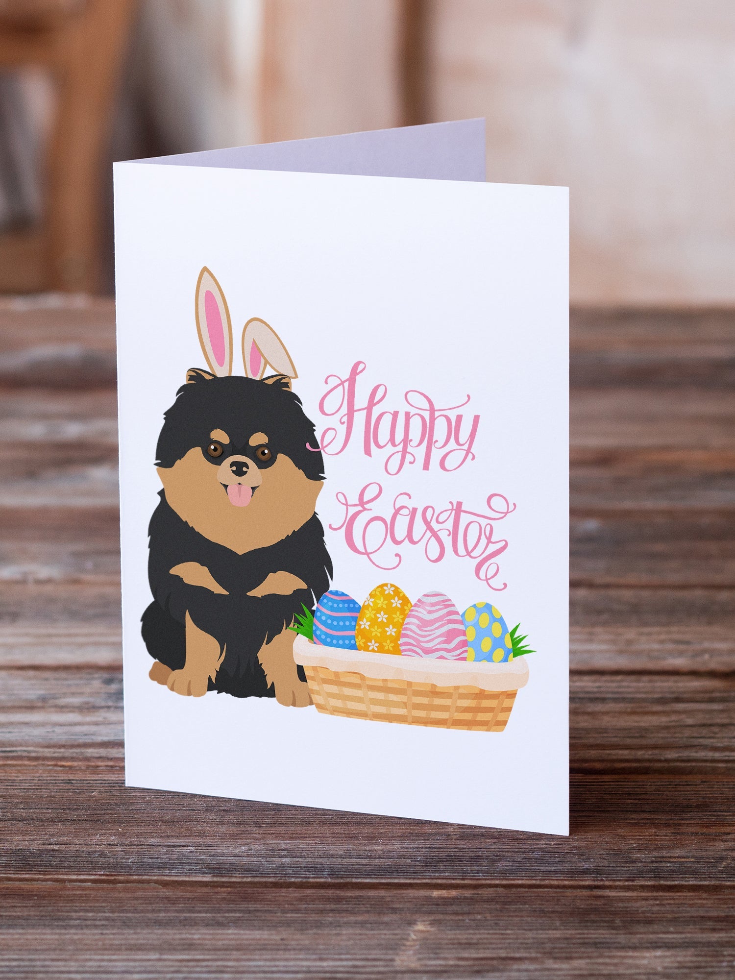 Black and Tan Pomeranian Easter Greeting Cards Pack of 8 Blank Cards with Envelopes Whimsical A7 Size 5x7