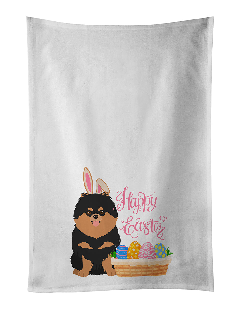 Black and Tan Pomeranian Easter Kitchen Towel Set of 2 White Dish Towels Decorative Bathroom Hand towel for Hand, Face, Hair, Yoga, Tea, Dishcloth, 19 X 28", White