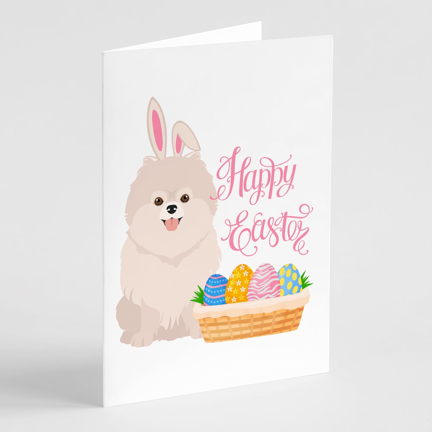 White Pomeranian Easter Greeting Cards Pack of 8 Blank Cards with Envelopes Whimsical A7 Size 5x7