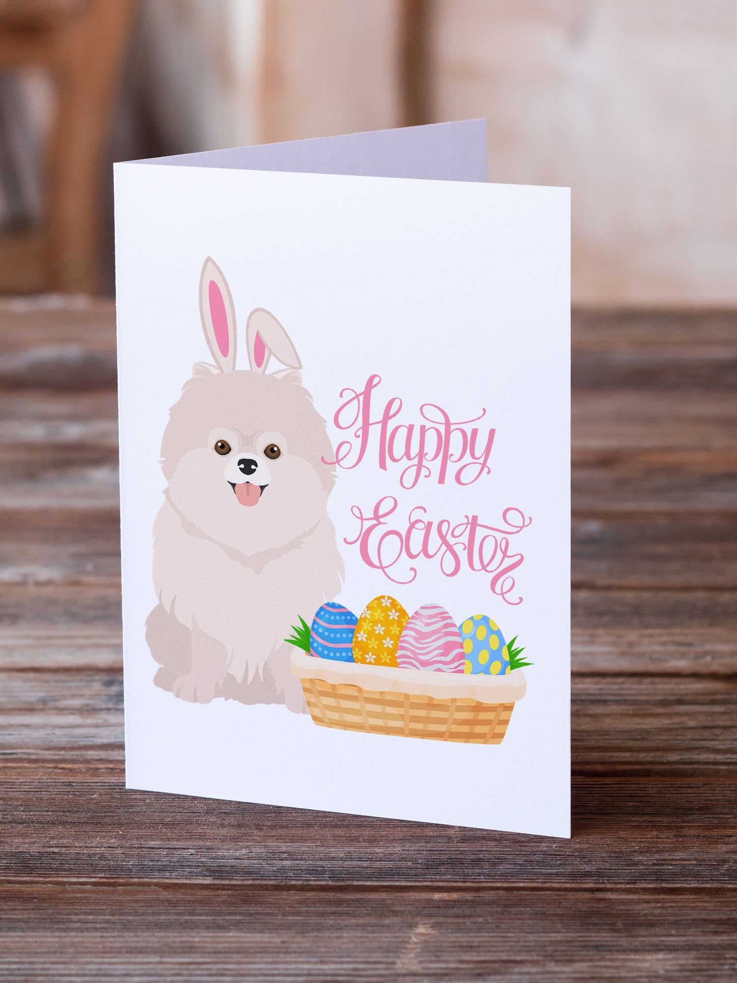 White Pomeranian Easter Greeting Cards Pack of 8 Blank Cards with Envelopes Whimsical A7 Size 5x7