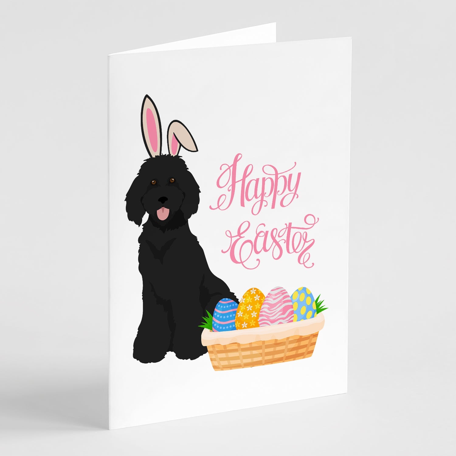 Standard Black Poodle Easter Greeting Cards Pack of 8 Blank Cards with Envelopes Whimsical A7 Size 5x7