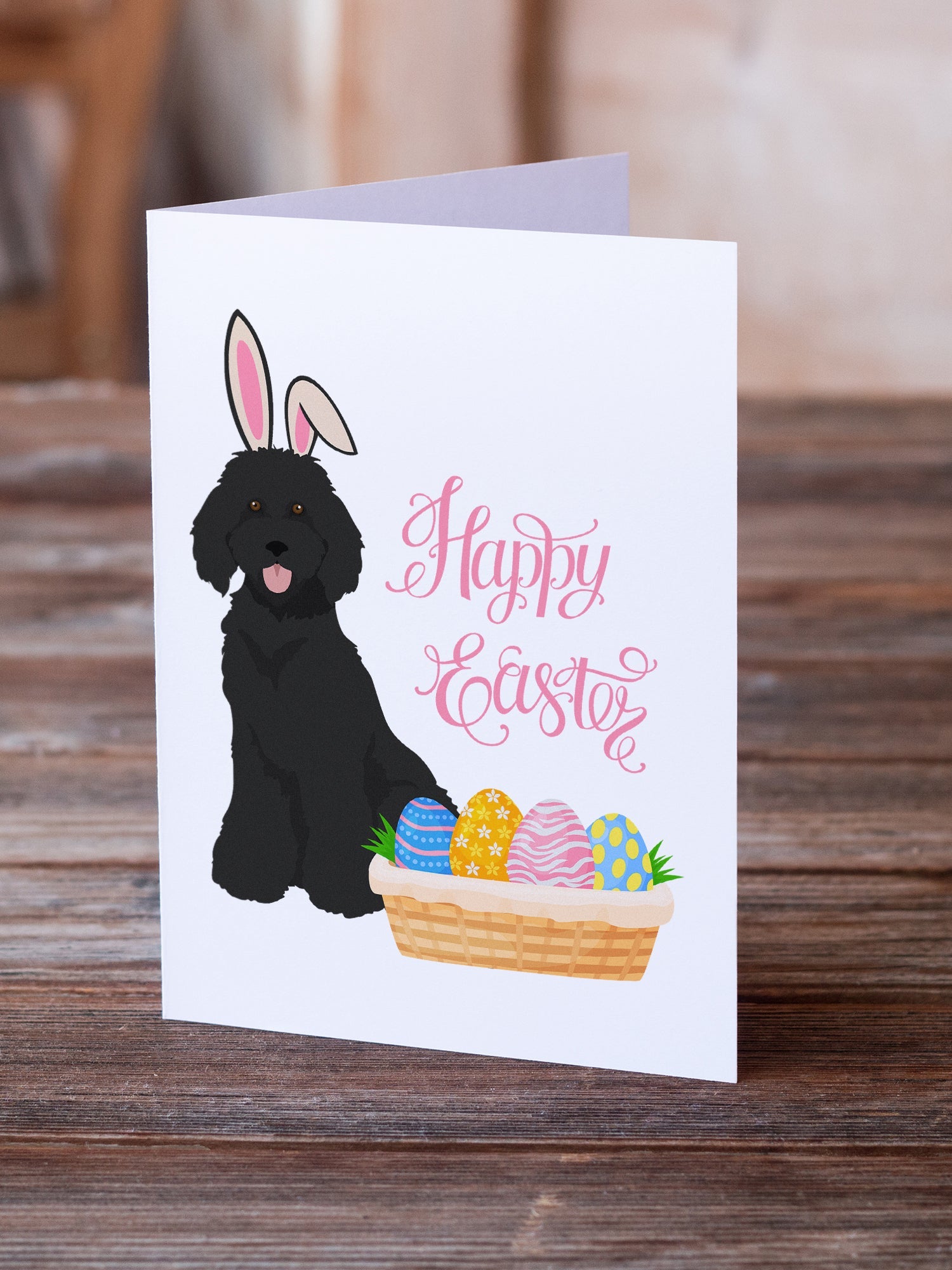 Standard Black Poodle Easter Greeting Cards Pack of 8 Blank Cards with Envelopes Whimsical A7 Size 5x7
