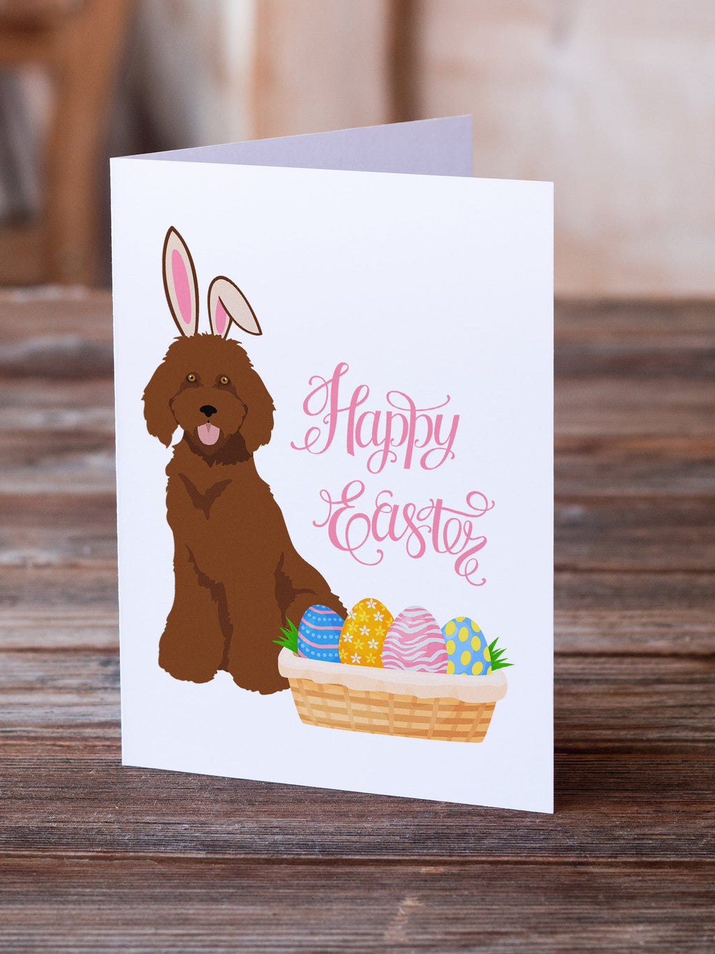 Standard Red Poodle Easter Greeting Cards Pack of 8 Blank Cards with Envelopes Whimsical A7 Size 5x7