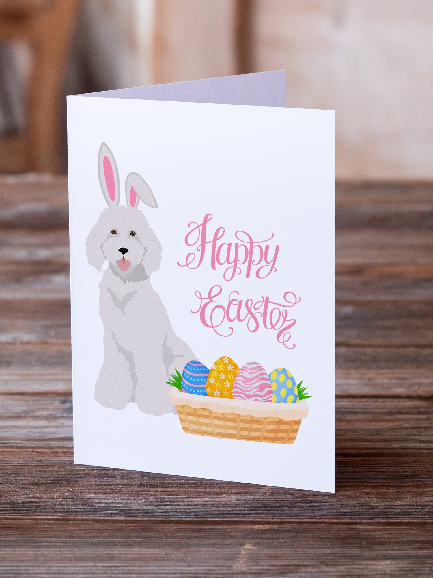Standard White Poodle Easter Greeting Cards Pack of 8 Blank Cards with Envelopes Whimsical A7 Size 5x7