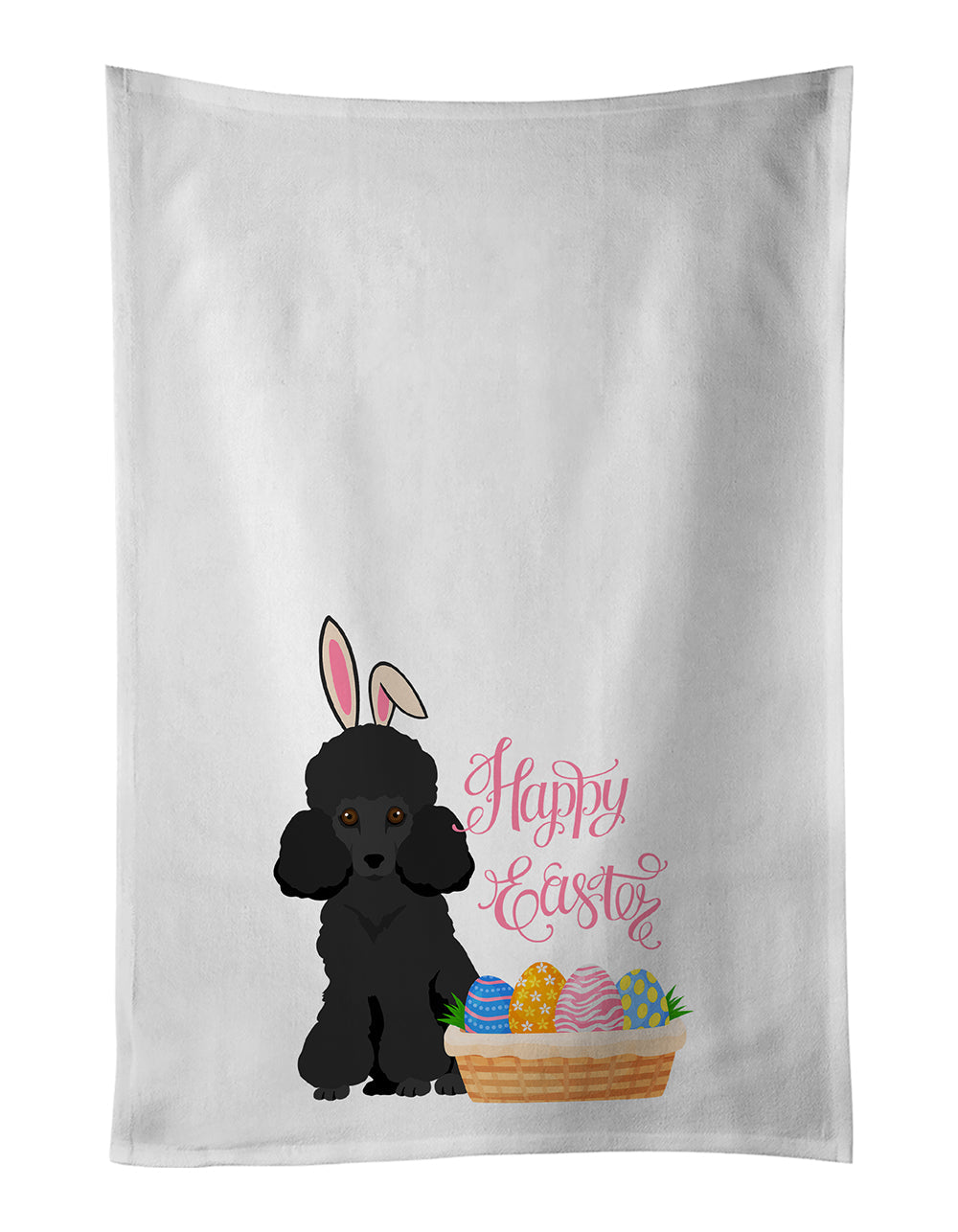 Toy Black Poodle Easter Kitchen Towel Set of 2 White Dish Towels Decorative Bathroom Hand towel for Hand, Face, Hair, Yoga, Tea, Dishcloth, 19 X 28", White