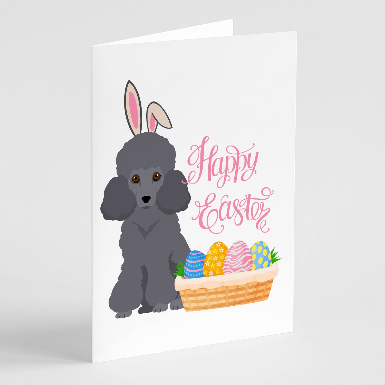 Toy Grey Poodle Easter Greeting Cards Pack of 8 Blank Cards with Envelopes Whimsical A7 Size 5x7