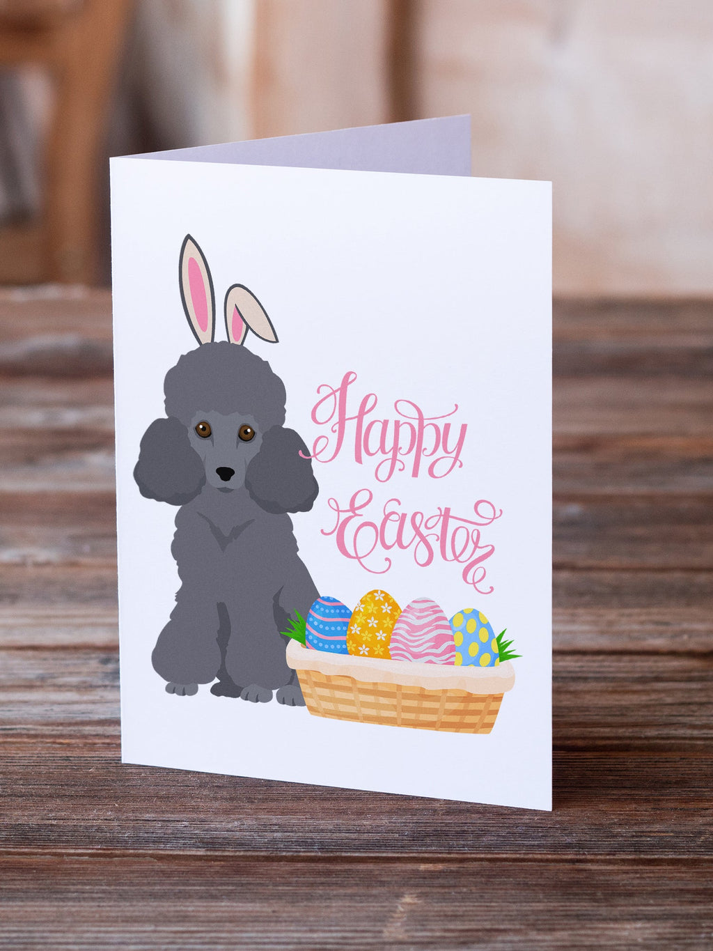 Toy Grey Poodle Easter Greeting Cards Pack of 8 Blank Cards with Envelopes Whimsical A7 Size 5x7