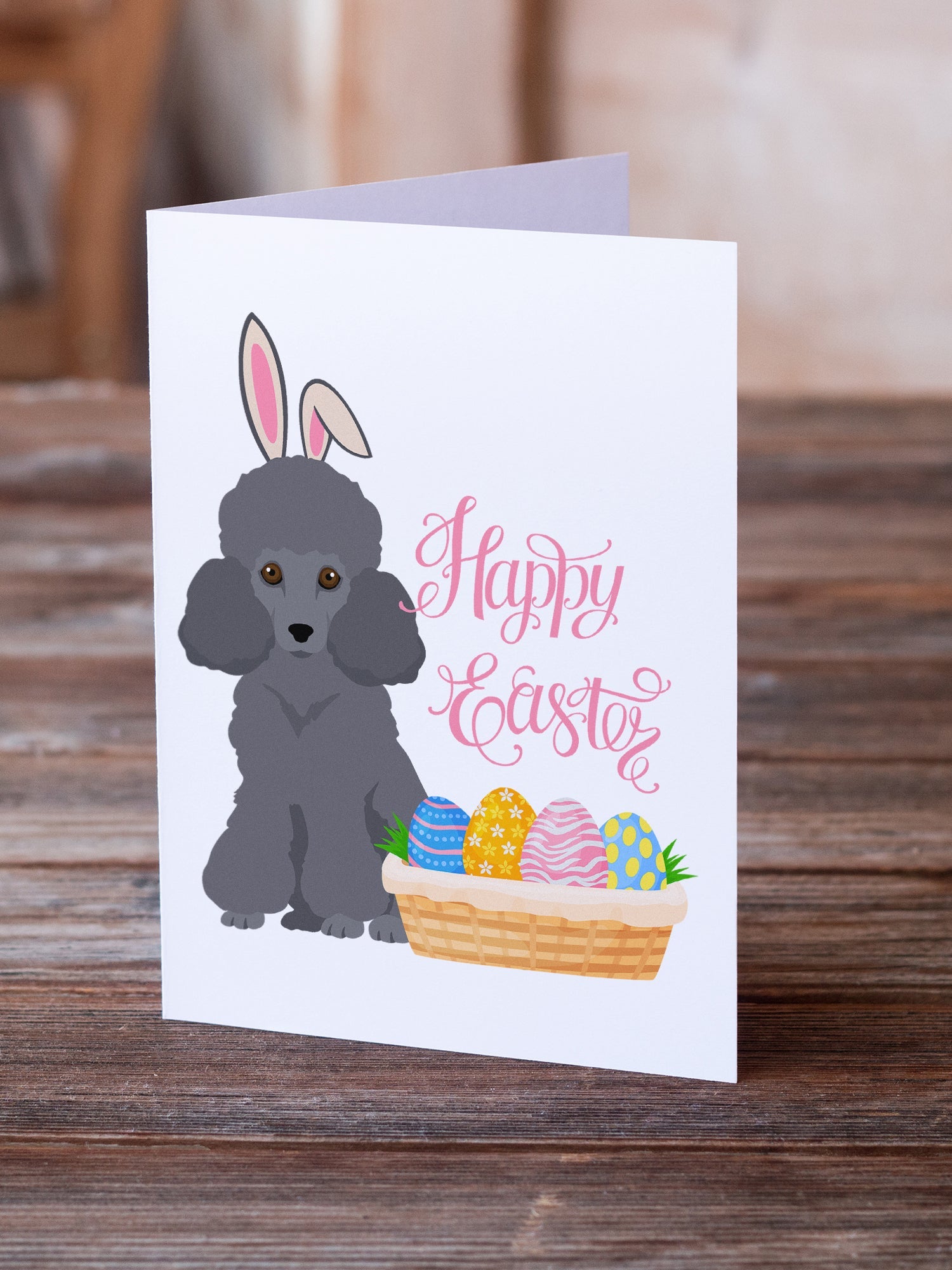 Toy Grey Poodle Easter Greeting Cards Pack of 8 Blank Cards with Envelopes Whimsical A7 Size 5x7