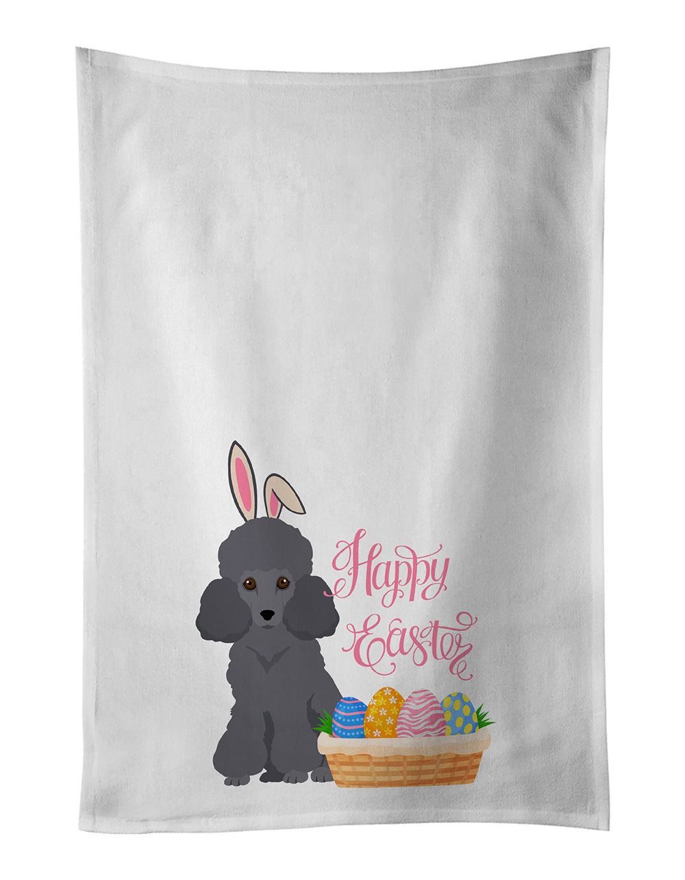 Toy Grey Poodle Easter Kitchen Towel Set of 2 White Dish Towels Decorative Bathroom Hand towel for Hand, Face, Hair, Yoga, Tea, Dishcloth, 19 X 28", White