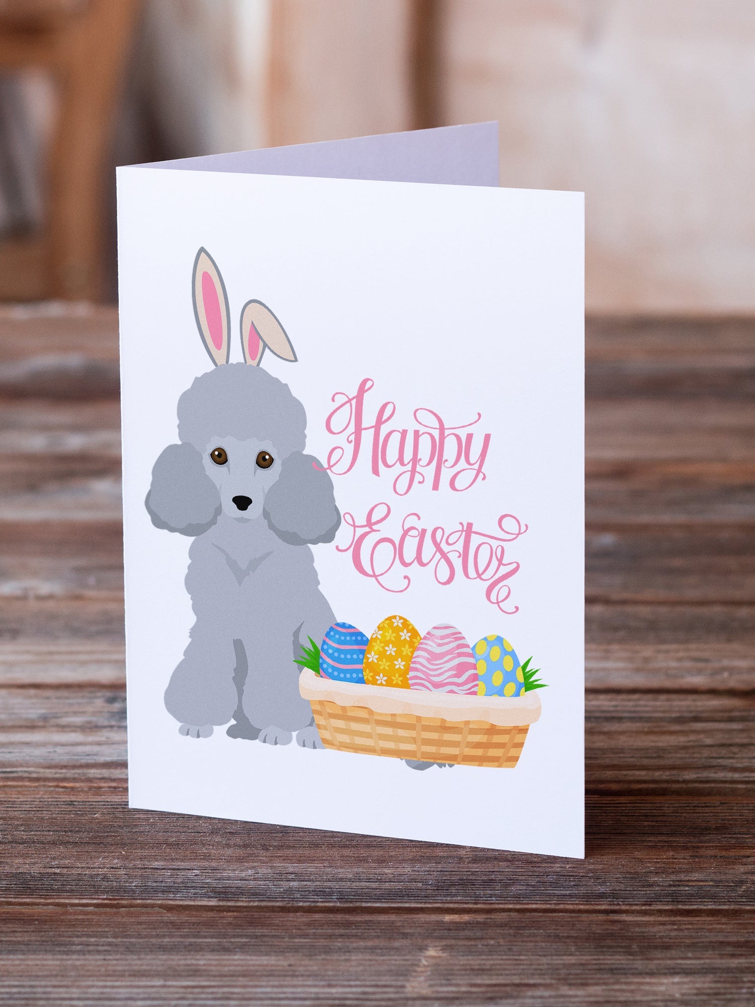 Toy Silver Poodle Easter Greeting Cards Pack of 8 Blank Cards with Envelopes Whimsical A7 Size 5x7