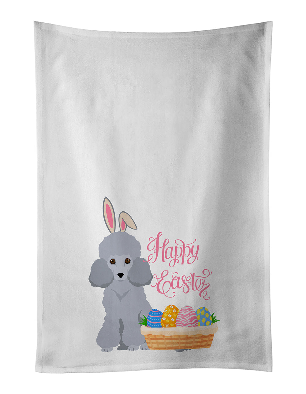 Toy Silver Poodle Easter Kitchen Towel Set of 2 White Dish Towels Decorative Bathroom Hand towel for Hand, Face, Hair, Yoga, Tea, Dishcloth, 19 X 28", White