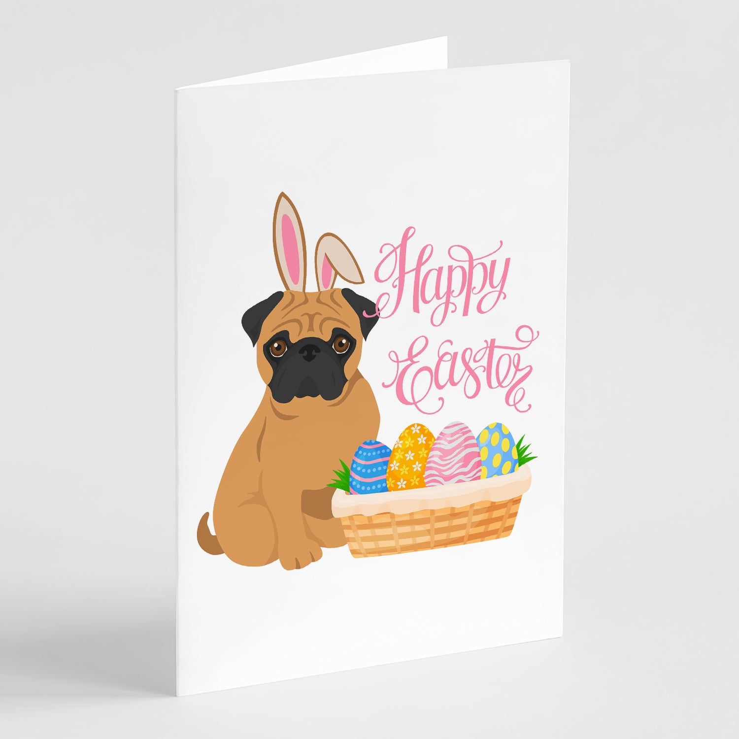 Apricot Pug Easter Greeting Cards Pack of 8 Blank Cards with Envelopes Whimsical A7 Size 5x7