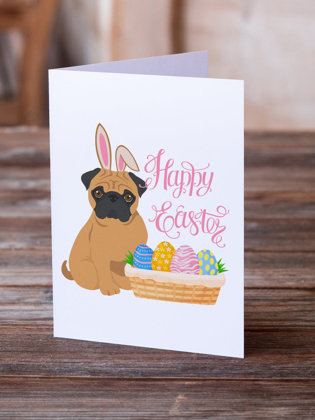 Apricot Pug Easter Greeting Cards Pack of 8 Blank Cards with Envelopes Whimsical A7 Size 5x7