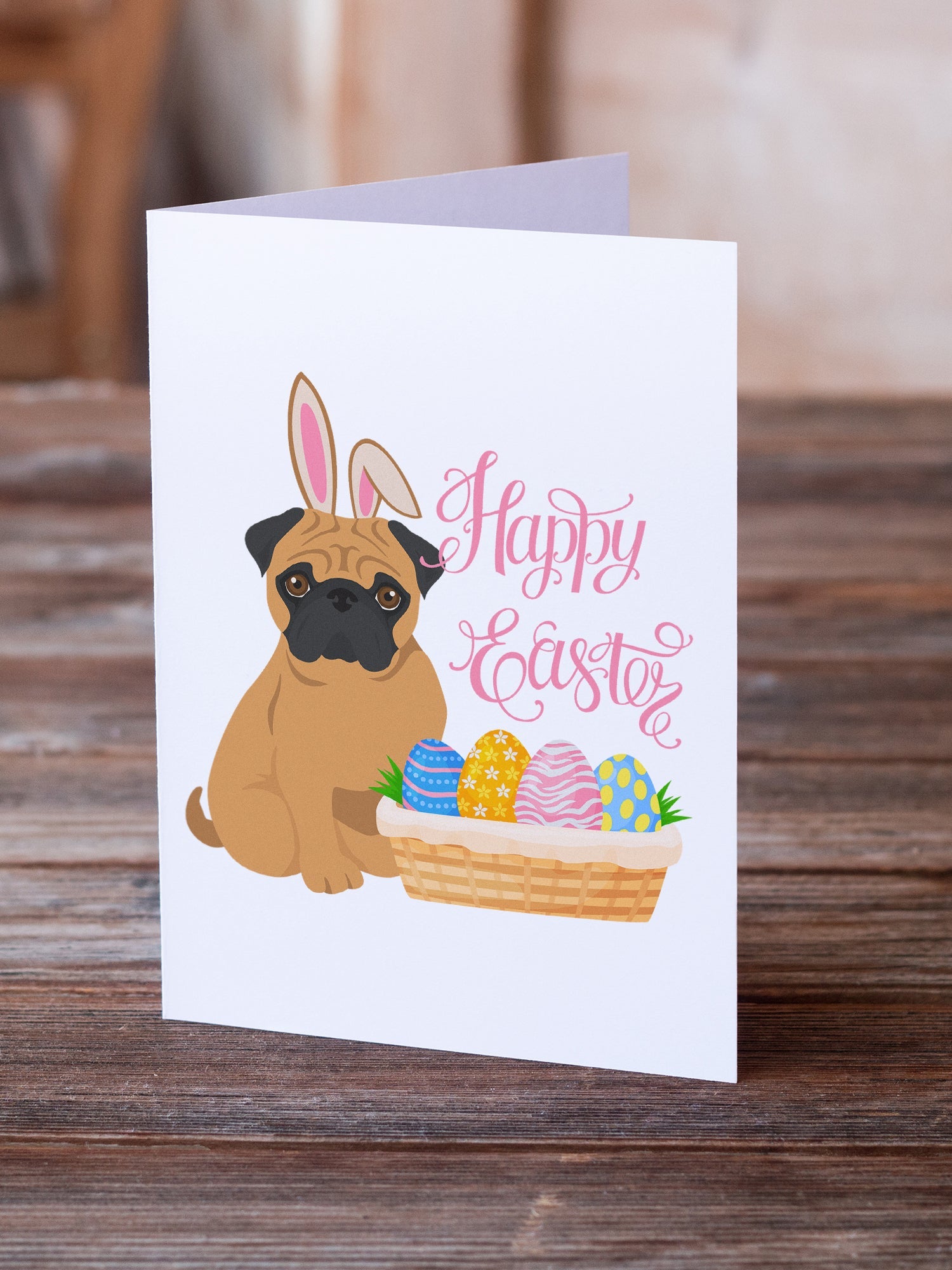 Apricot Pug Easter Greeting Cards Pack of 8 Blank Cards with Envelopes Whimsical A7 Size 5x7