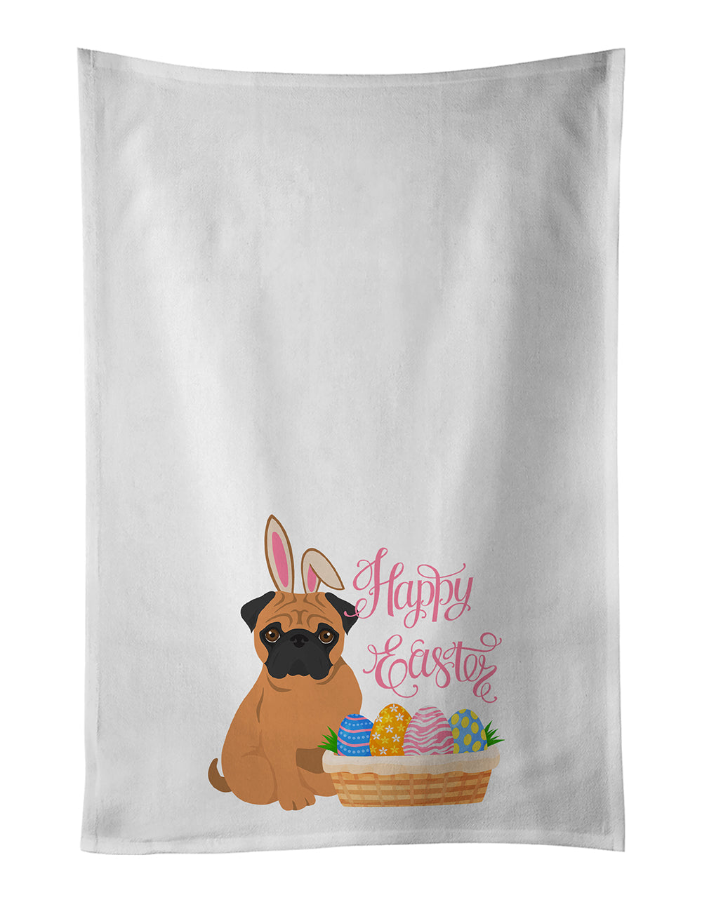 Apricot Pug Easter Kitchen Towel Set of 2 White Dish Towels Decorative Bathroom Hand towel for Hand, Face, Hair, Yoga, Tea, Dishcloth, 19 X 28", White