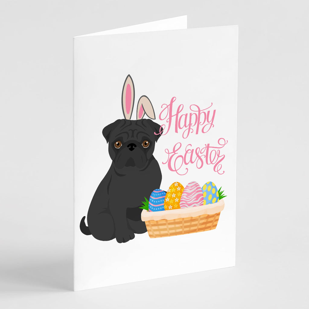 Black Pug Easter Greeting Cards Pack of 8 Blank Cards with Envelopes Whimsical A7 Size 5x7