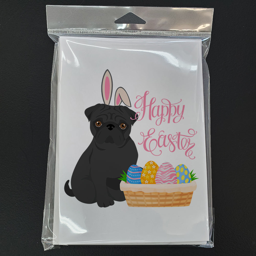Black Pug Easter Greeting Cards Pack of 8 Blank Cards with Envelopes Whimsical A7 Size 5x7