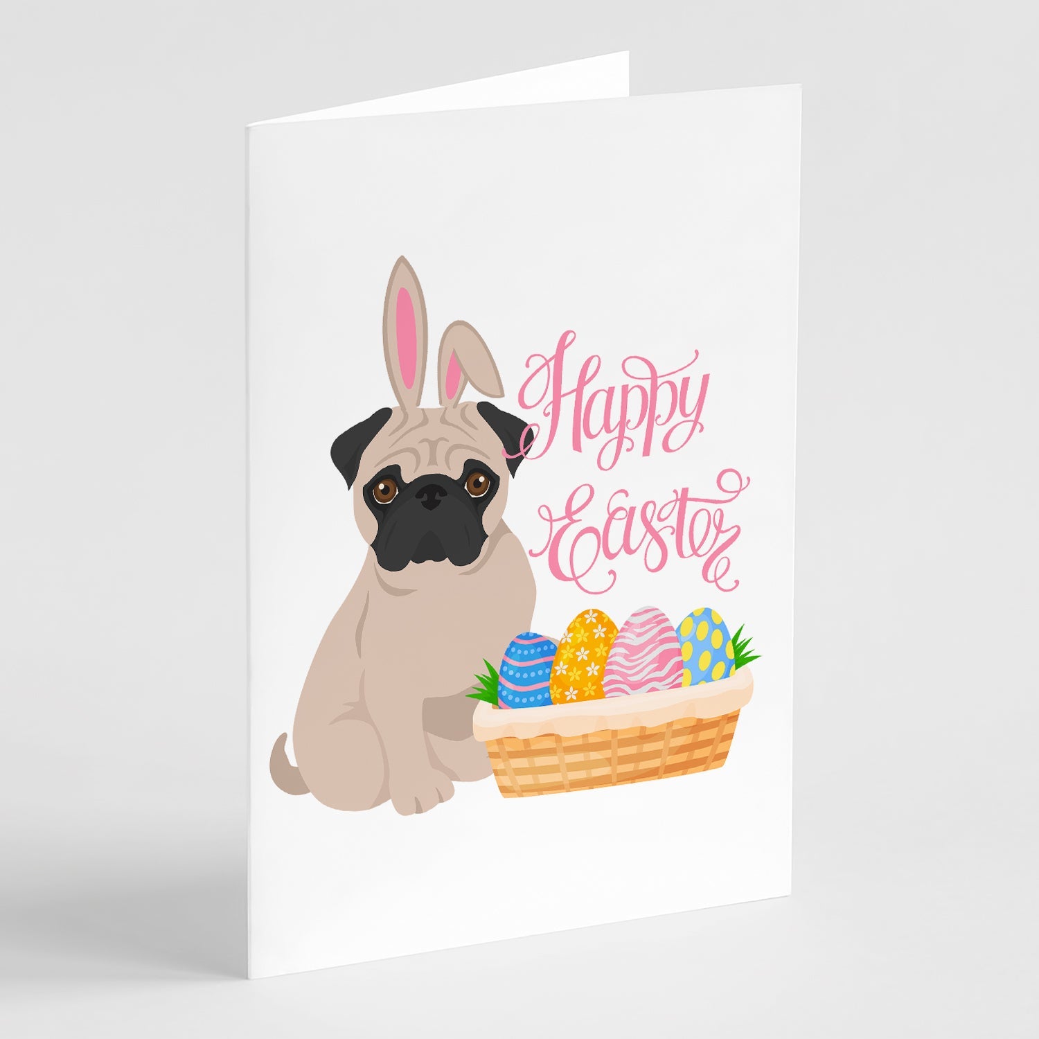 Fawn Pug Easter Greeting Cards Pack of 8 Blank Cards with Envelopes Whimsical A7 Size 5x7