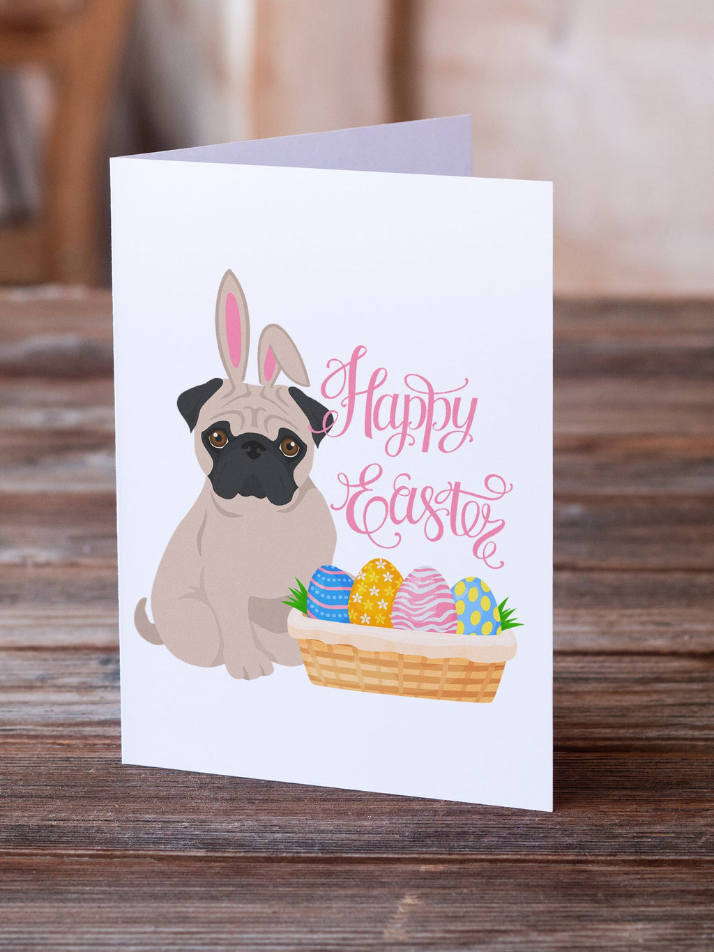 Fawn Pug Easter Greeting Cards Pack of 8 Blank Cards with Envelopes Whimsical A7 Size 5x7