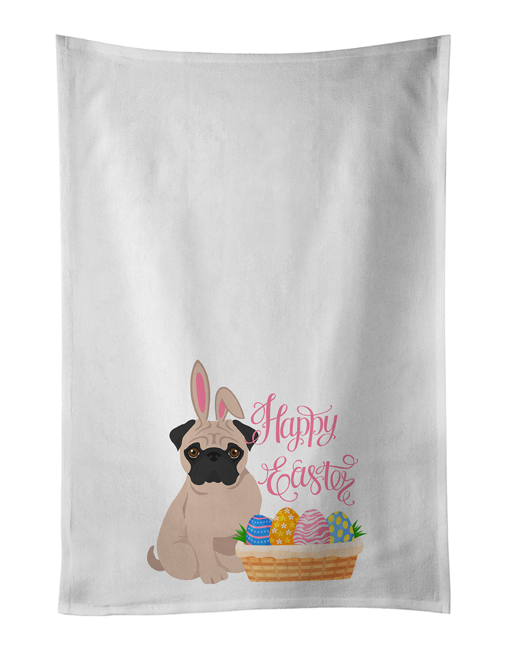 Fawn Pug Easter Kitchen Towel Set of 2 White Dish Towels Decorative Bathroom Hand towel for Hand, Face, Hair, Yoga, Tea, Dishcloth, 19 X 28", White