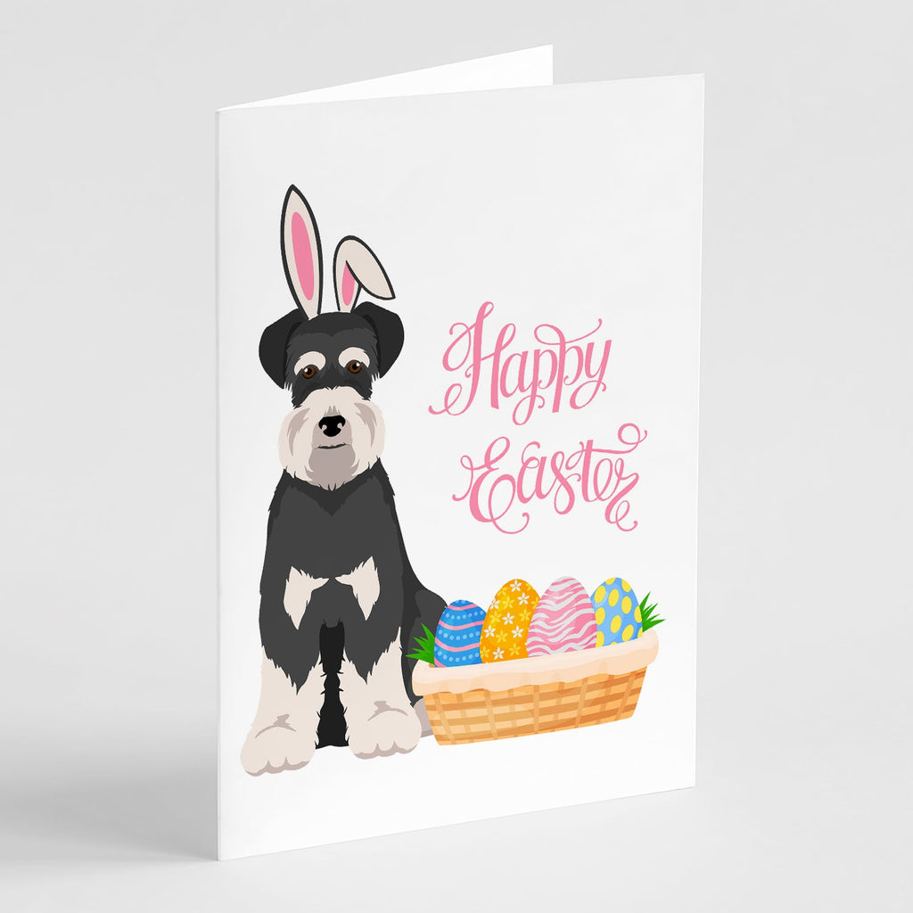 Black and Silver Natural Ears Schnauzer Easter Greeting Cards Pack of 8 Blank Cards with Envelopes Whimsical A7 Size 5x7