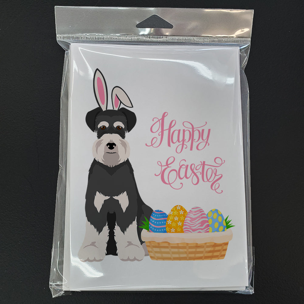 Black and Silver Natural Ears Schnauzer Easter Greeting Cards Pack of 8 Blank Cards with Envelopes Whimsical A7 Size 5x7