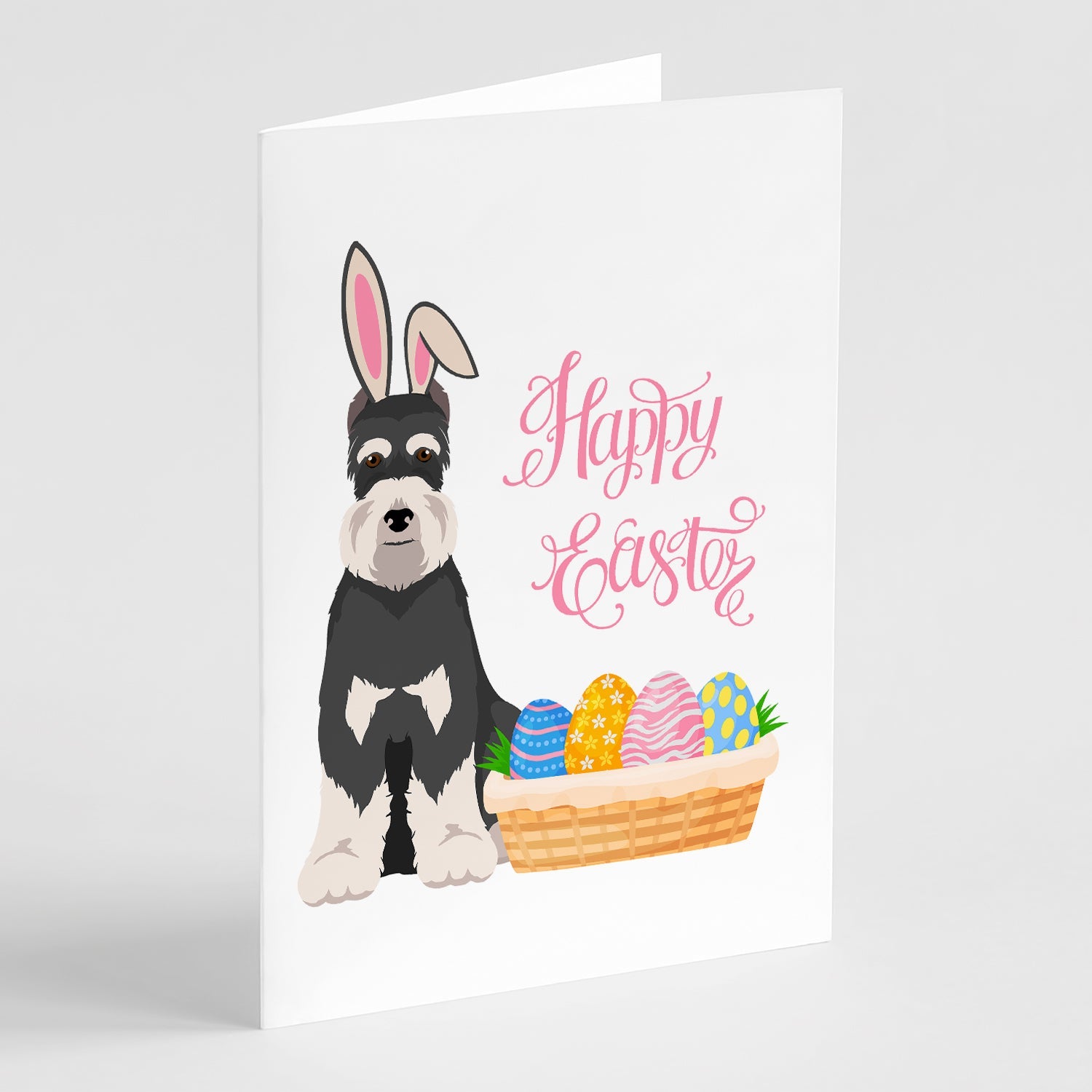 Black and Silver Schnauzer Easter Greeting Cards Pack of 8 Blank Cards with Envelopes Whimsical A7 Size 5x7