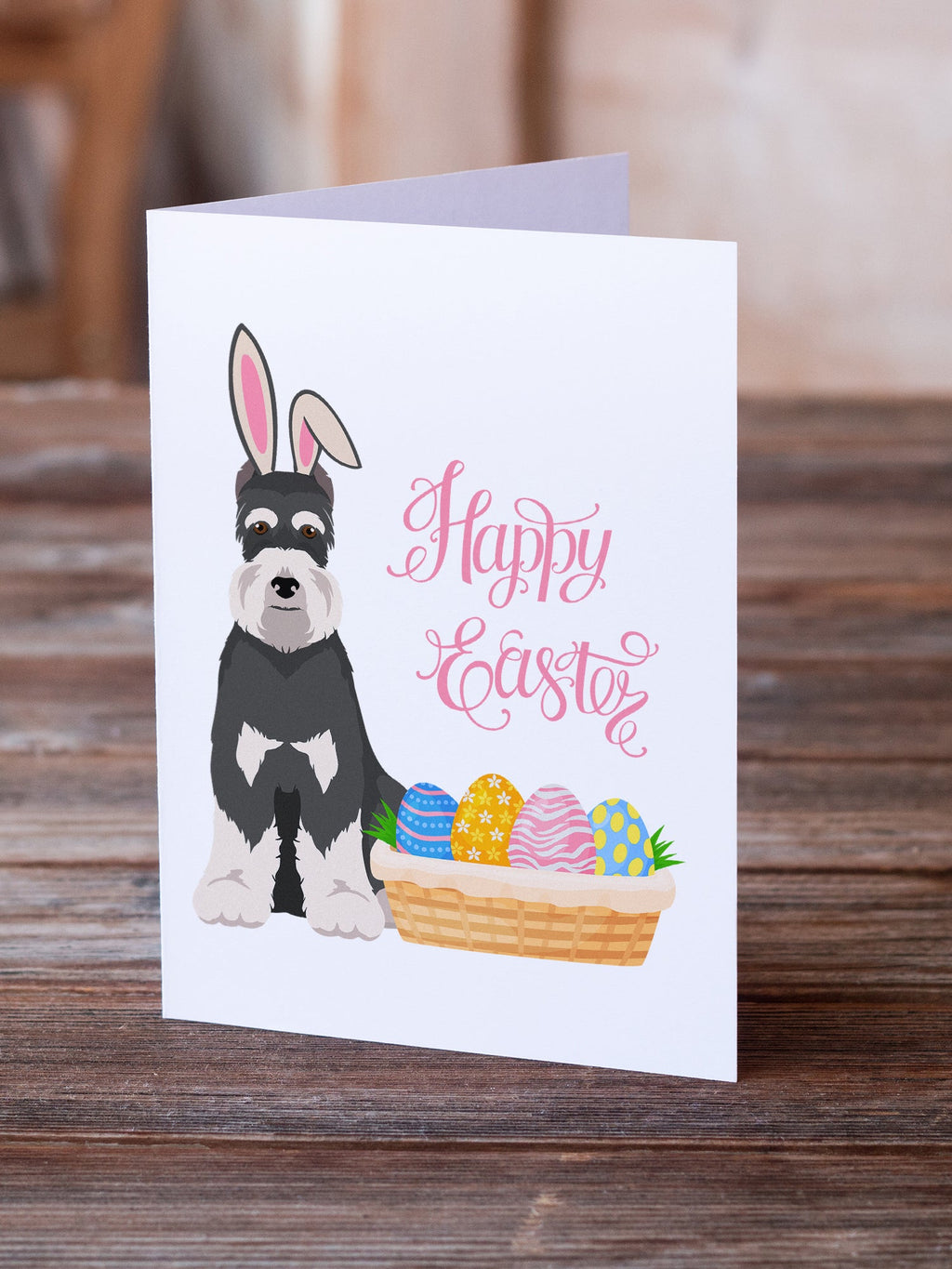 Black and Silver Schnauzer Easter Greeting Cards Pack of 8 Blank Cards with Envelopes Whimsical A7 Size 5x7