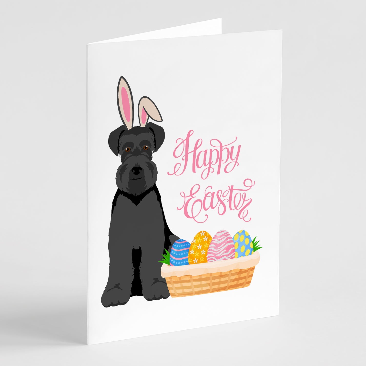 Black Natural Ears Schnauzer Easter Greeting Cards Pack of 8 Blank Cards with Envelopes Whimsical A7 Size 5x7