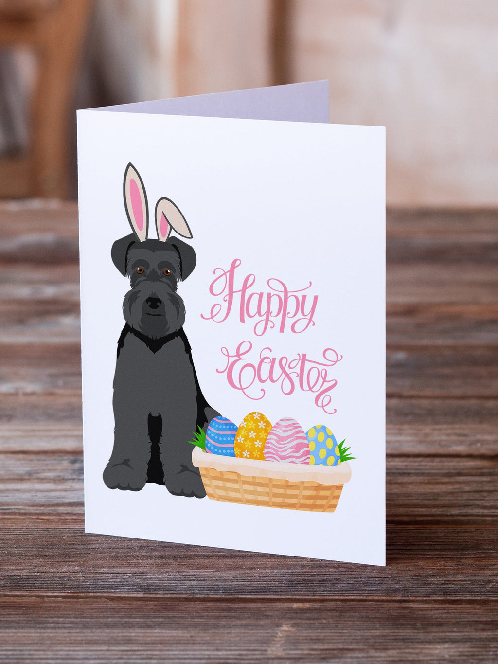 Black Natural Ears Schnauzer Easter Greeting Cards Pack of 8 Blank Cards with Envelopes Whimsical A7 Size 5x7