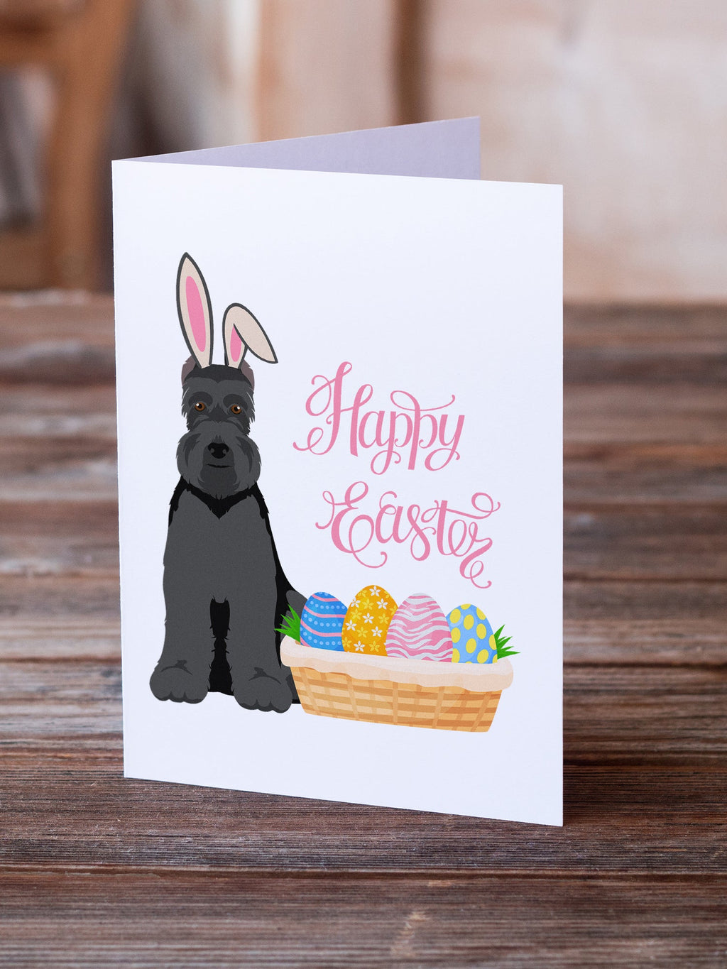 Black Schnauzer Easter Greeting Cards Pack of 8 Blank Cards with Envelopes Whimsical A7 Size 5x7