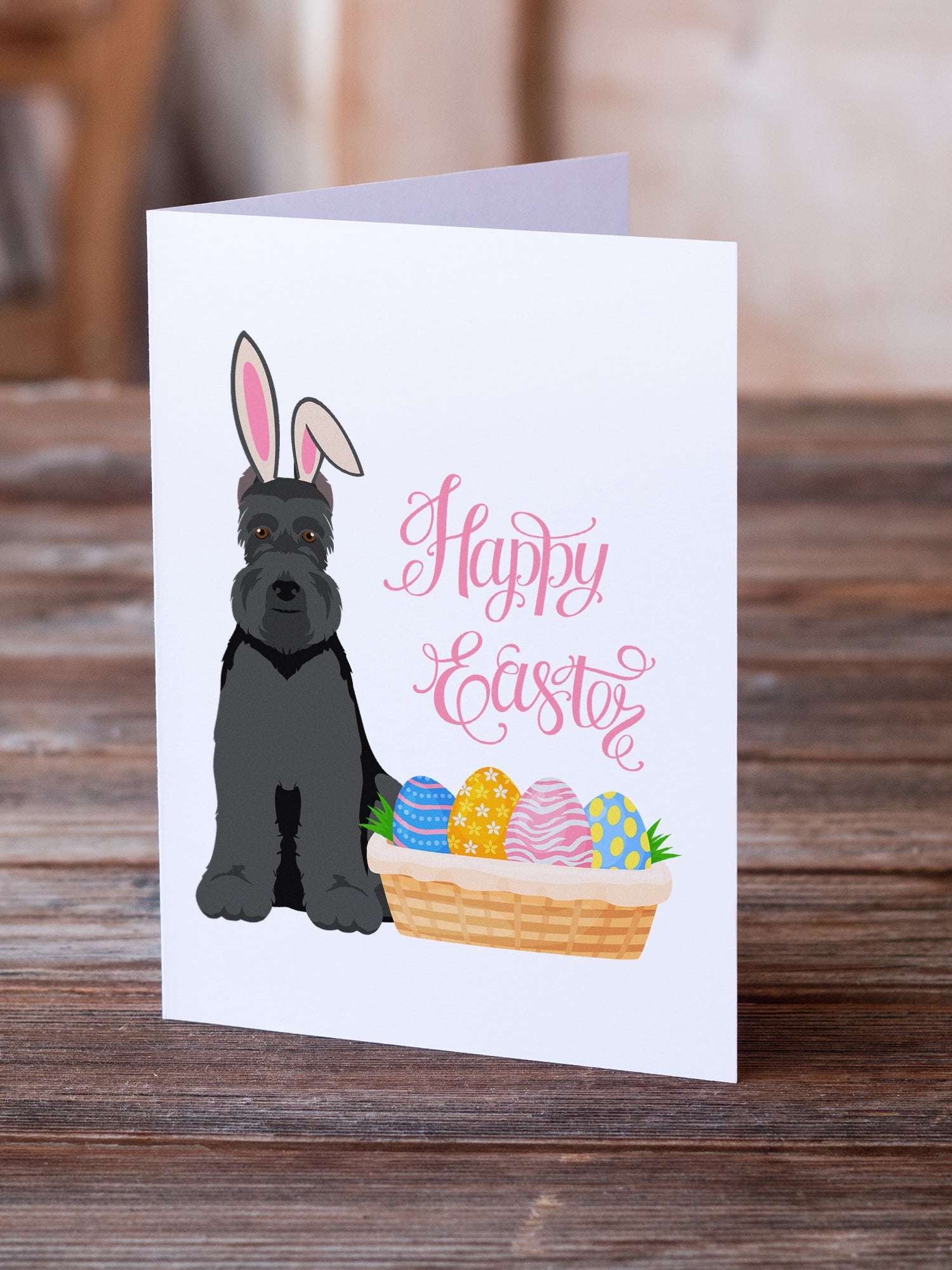 Black Schnauzer Easter Greeting Cards Pack of 8 Blank Cards with Envelopes Whimsical A7 Size 5x7