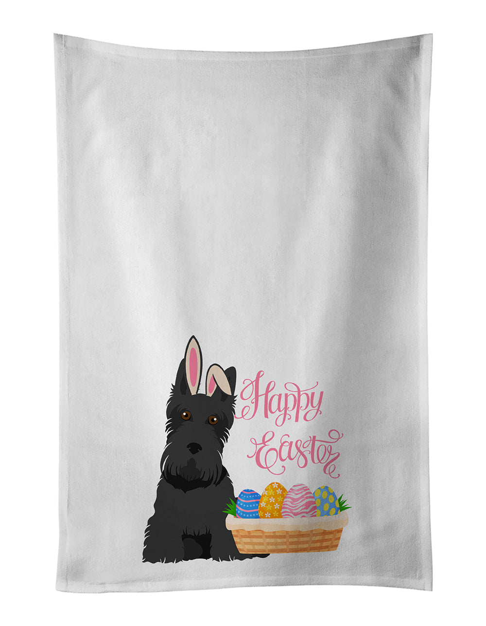 Black Scottish Terrier Easter Kitchen Towel Set of 2 White Dish Towels Decorative Bathroom Hand towel for Hand, Face, Hair, Yoga, Tea, Dishcloth, 19 X 28", White