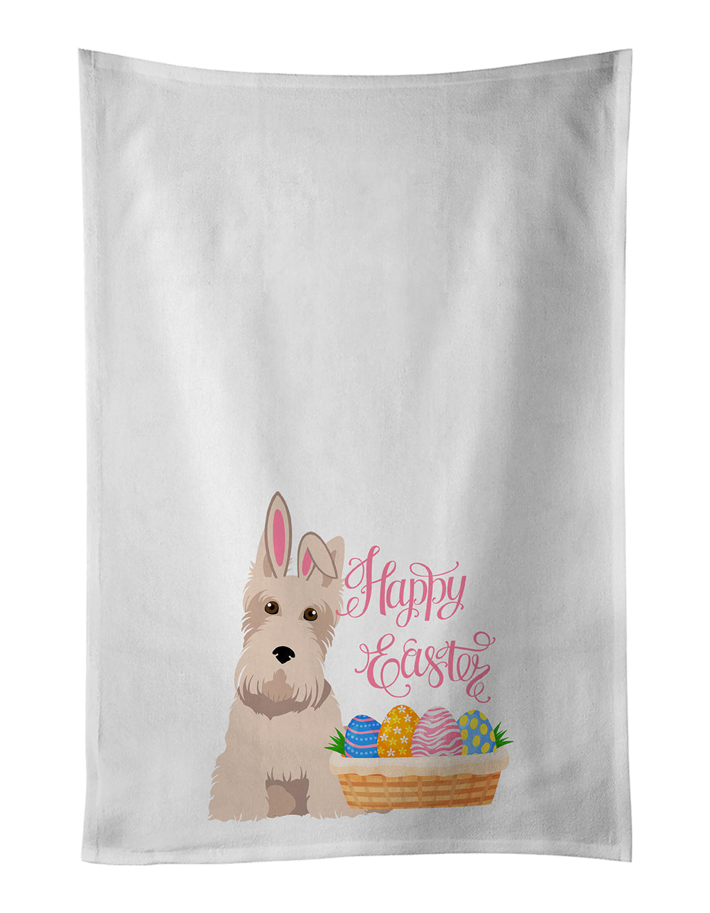 Wheaten Scottish Terrier Easter Kitchen Towel Set of 2 White Dish Towels Decorative Bathroom Hand towel for Hand, Face, Hair, Yoga, Tea, Dishcloth, 19 X 28", White