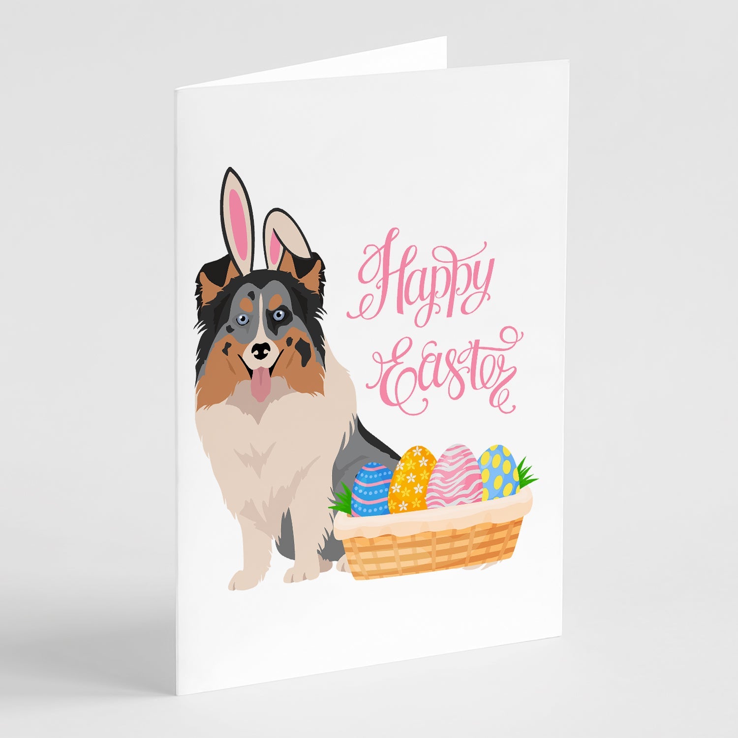 Blue Merle Sheltie Easter Greeting Cards Pack of 8 Blank Cards with Envelopes Whimsical A7 Size 5x7