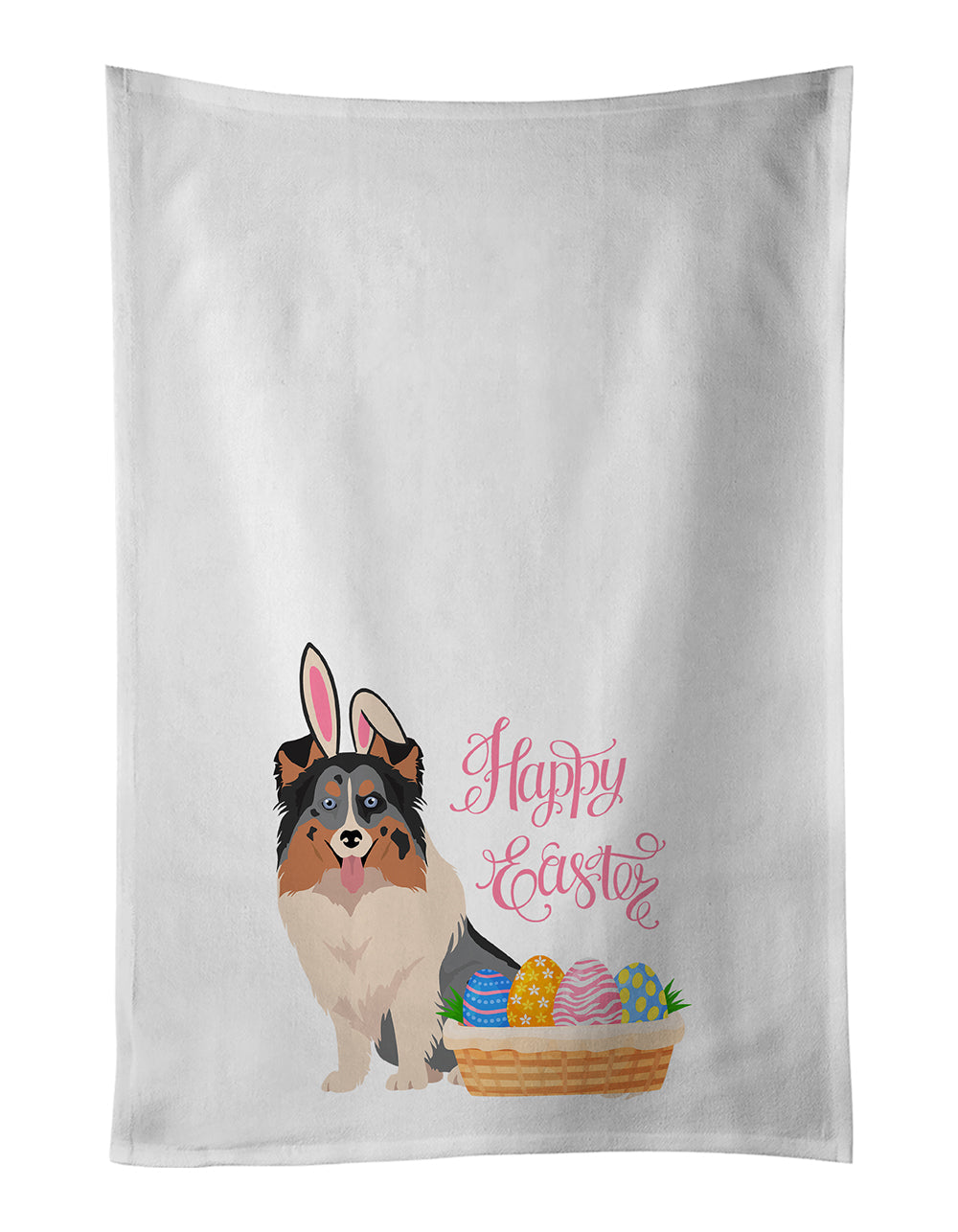 Blue Merle Sheltie Easter Kitchen Towel Set of 2 White Dish Towels Decorative Bathroom Hand towel for Hand, Face, Hair, Yoga, Tea, Dishcloth, 19 X 28", White