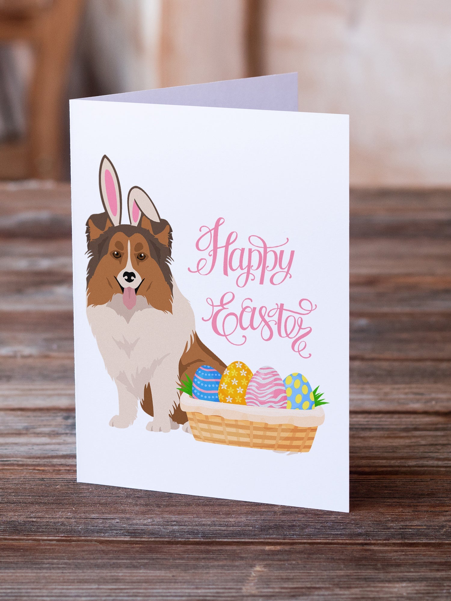 Sable Sheltie Easter Greeting Cards Pack of 8 Blank Cards with Envelopes Whimsical A7 Size 5x7