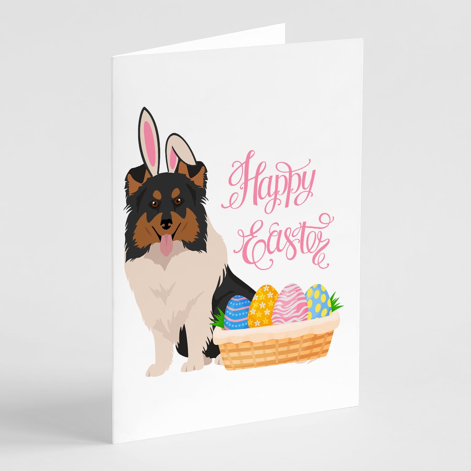 Tricolor Sheltie Easter Greeting Cards Pack of 8 Blank Cards with Envelopes Whimsical A7 Size 5x7